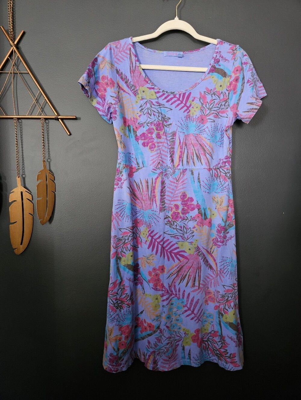 FreshโProduce Tropical Floral Dress Purple Pink Size XS Oversized Fit